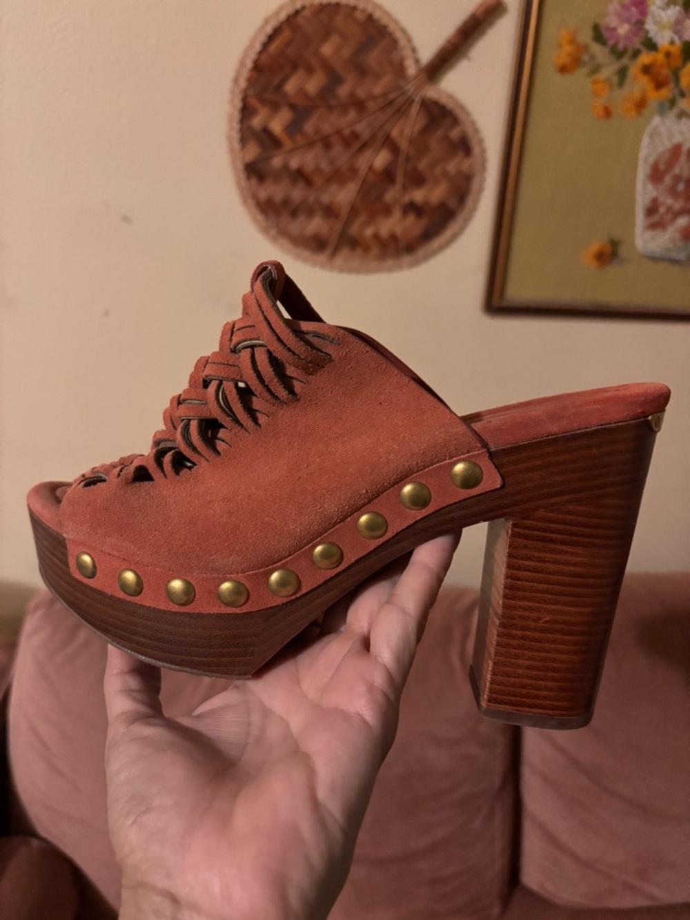 MK Women's Suede Platform Mule - Rust Orange